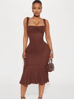 Fashion Nova Chocolate Brown Textured Midi Dress